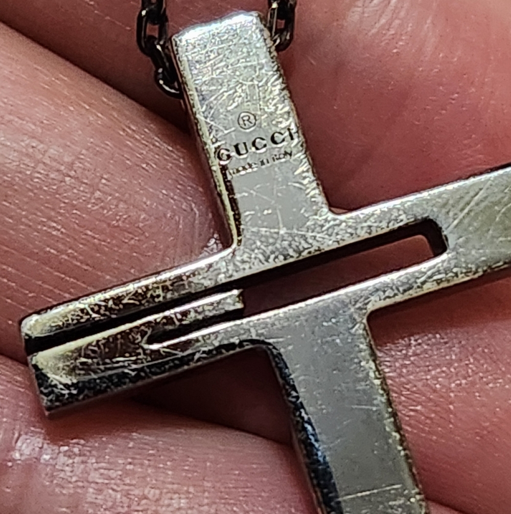 Gucci Cutout G Cross Necklace Black Ruthenium Sterling Silver - Picture 2 of 14